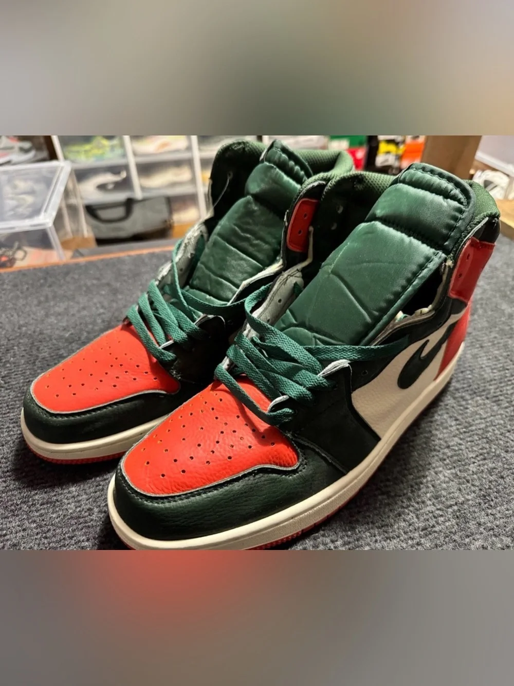 Jordan High-Top Sneakers in Green, Red & White